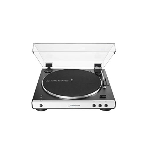 Audio-Technica AT-LP60XBT-WH Fully Automatic Bluetooth Belt-Drive Stereo Turntable, White/Black, Hi-Fidelity, Plays 33 -1/3 and 45 RPM Records, Dust Cover, Anti-Resonance, Die-cast Aluminum Platter
