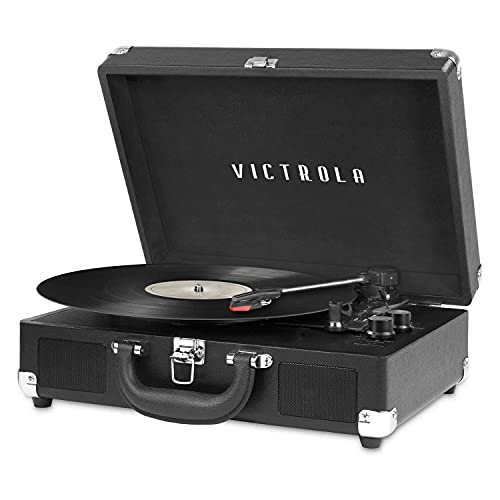 Victrola Vintage 3-Speed Bluetooth Portable Suitcase Record Player with Built-in Speakers | Upgraded Turntable Audio Sound| Includes Extra Stylus | Black, Model Number: VSC-550BT-BK