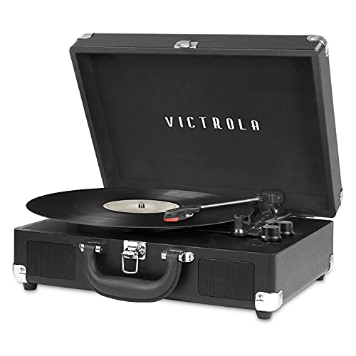 Victrola Vintage 3-Speed Bluetooth Portable Suitcase Record Player with Built-in Speakers | Upgraded Turntable Audio Sound| Includes Extra Stylus | Black, Model Number: VSC-550BT-BK, 1SFA