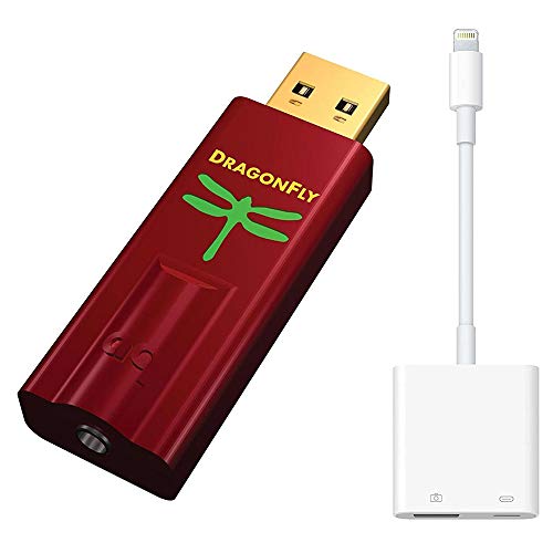 AudioQuest Dragonfly Red Mobile Bundle with DragonFly Red (Portable USB Preamp, Headphone Amp/DAC) and Lightning to USB 3 Camera Adapter for Compatible Connection with Select iPhones, iPads, and iPods