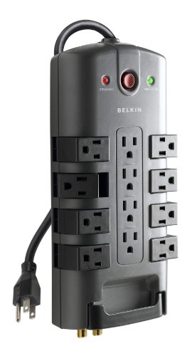 Belkin 12-Outlet Pivot-Plug Power Strip Surge Protector, 8ft Cord – Ideal for Computers, Home Theatre, Appliances, Office Equipment and More (4,320 Joules)