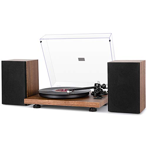 1 BY ONE Wireless Turntable HiFi System with 36 Watt Bookshelf Speakers, Patend Designed Vinyl Record Player with Magnetic Cartridge, Wireless Playback and Auto Off