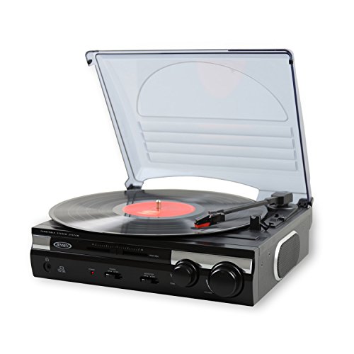 Jensen JTA-230 3 Speed Stereo Turntable with Built in Speakers, Aux in, Vinyl to MP3 Converting/Encoding