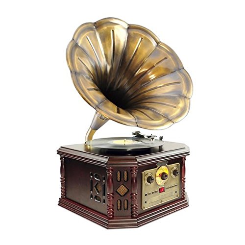 PYLE-HOME PVNP4CD Vintage Phonograph Horn Turntable with CD, Cassette, AM/FM, Aux-In and USB-to-PC Recording
