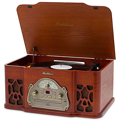 Electrohome Winston Vinyl Record Player 3-in-1 Classic Turntable Natural Wood Stereo System, AM/FM Radio, CD, and AUX Input for Smartphones, Tablets, and MP3 Players (EANOS501)