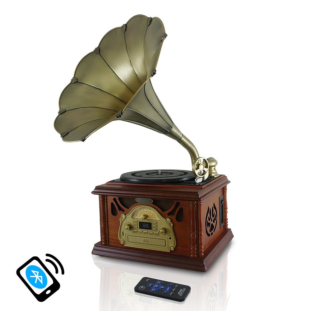 Retro Phonograph Record Player Bluetooth Speaker With With Copper Horn ...